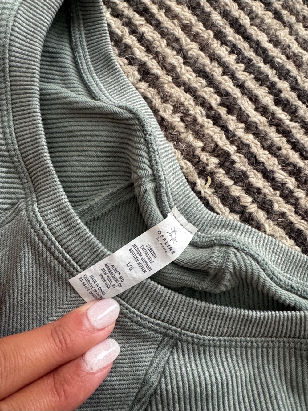 aerie Ribbed Sage Green Crop Tank Top - Picture 2 of 5